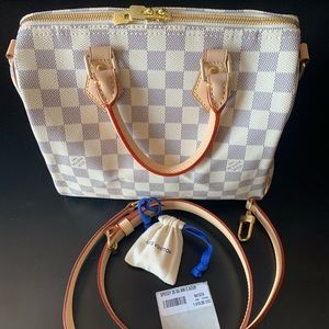 (NEW) Louis Vuitton Speedy 25 Damier Azur w Strap